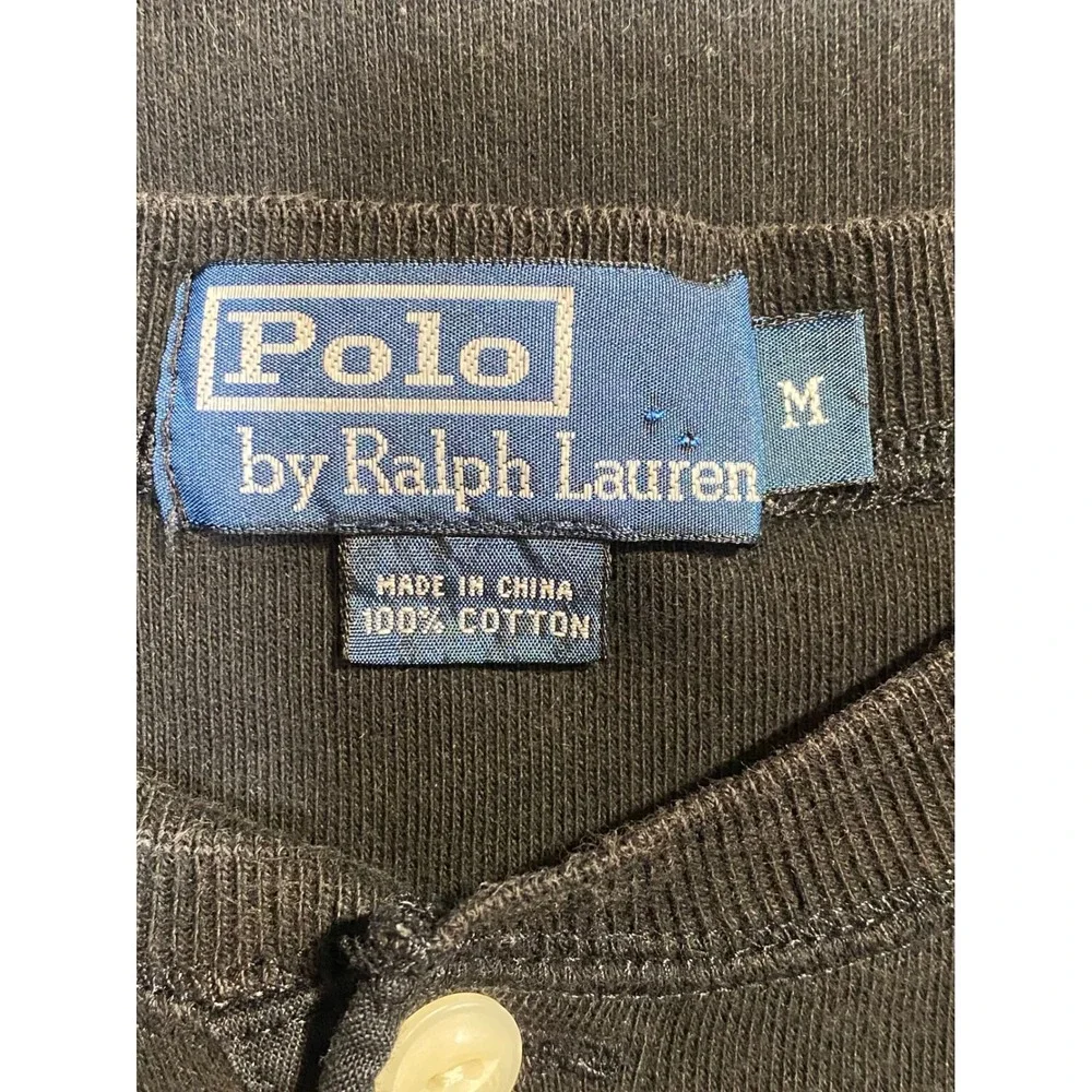 Polo Ralph Lauren Mens Black Cotton Long Sleeve Henley Shirt Vintage Size M